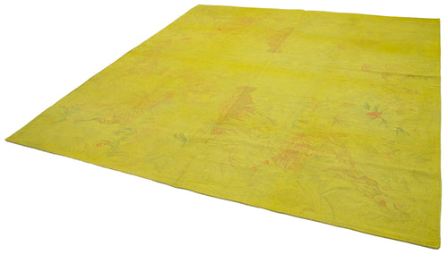 Needlepoint Sarı Çiçekli Pamuk Yün El Dokuma Halısı 247x260 Agacan