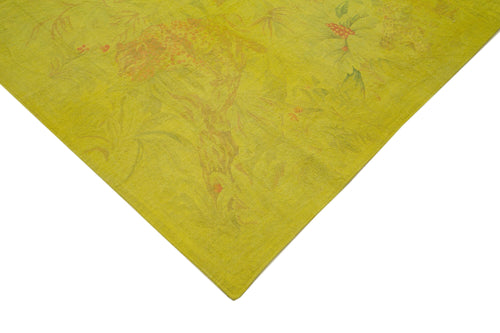 Needlepoint Sarı Çiçekli Pamuk Yün El Dokuma Halısı 247x260 Agacan