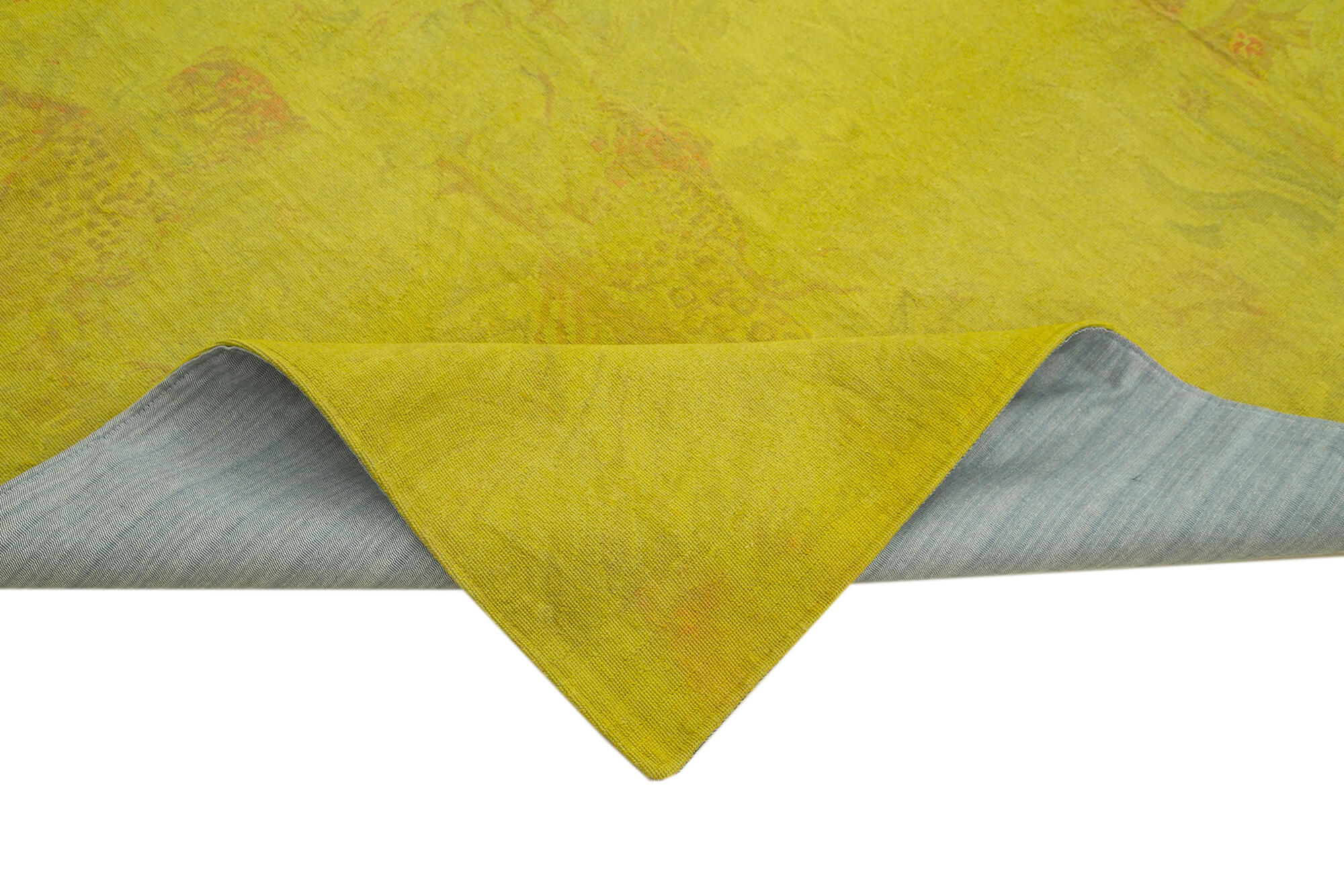 Needlepoint Sarı Çiçekli Pamuk Yün El Dokuma Halısı 247x260 Agacan