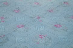 Needlepoint Mavi Çiçekli Pamuk Yün El Dokuma Halısı 245x335 Agacan