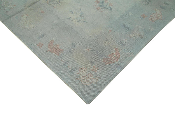 Needlepoint Gri Çiçekli Pamuk Yün El Dokuma Halısı 223x363 Agacan