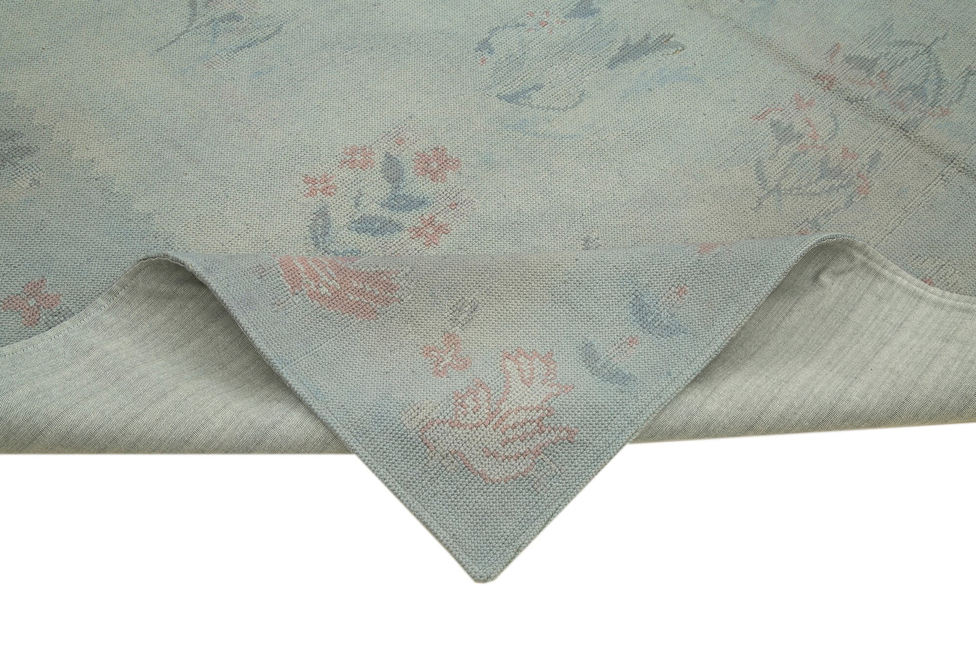 Needlepoint Gri Çiçekli Pamuk Yün El Dokuma Halısı 223x363 Agacan