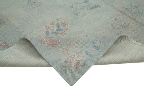 Needlepoint Gri Çiçekli Pamuk Yün El Dokuma Halısı 223x363 Agacan