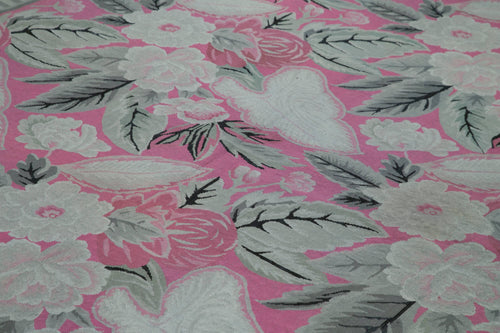 Needlepoint Gri Çiçekli Pamuk Yün El Dokuma Halısı 258x337 Agacan