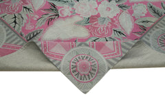 Needlepoint Gri Çiçekli Pamuk Yün El Dokuma Halısı 258x337 Agacan