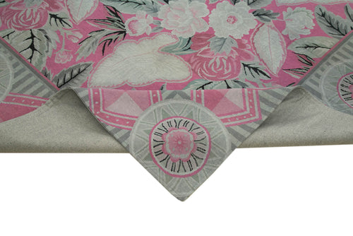 Needlepoint Gri Çiçekli Pamuk Yün El Dokuma Halısı 258x337 Agacan