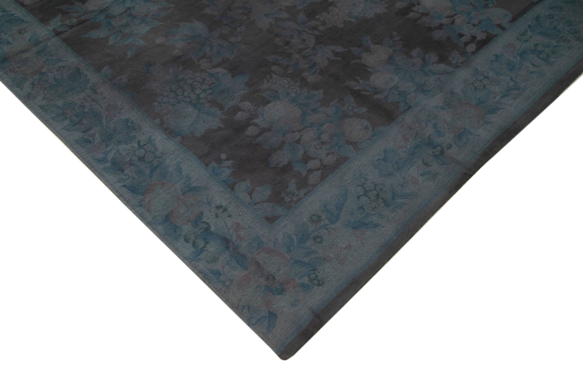 Needlepoint Gri Çiçekli Pamuk Yün El Dokuma Halısı 255x337 Agacan