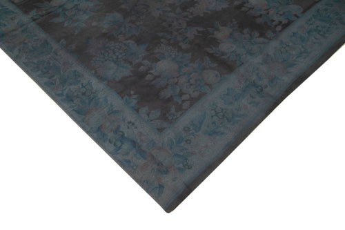 Needlepoint Gri Çiçekli Pamuk Yün El Dokuma Halısı 255x337 Agacan