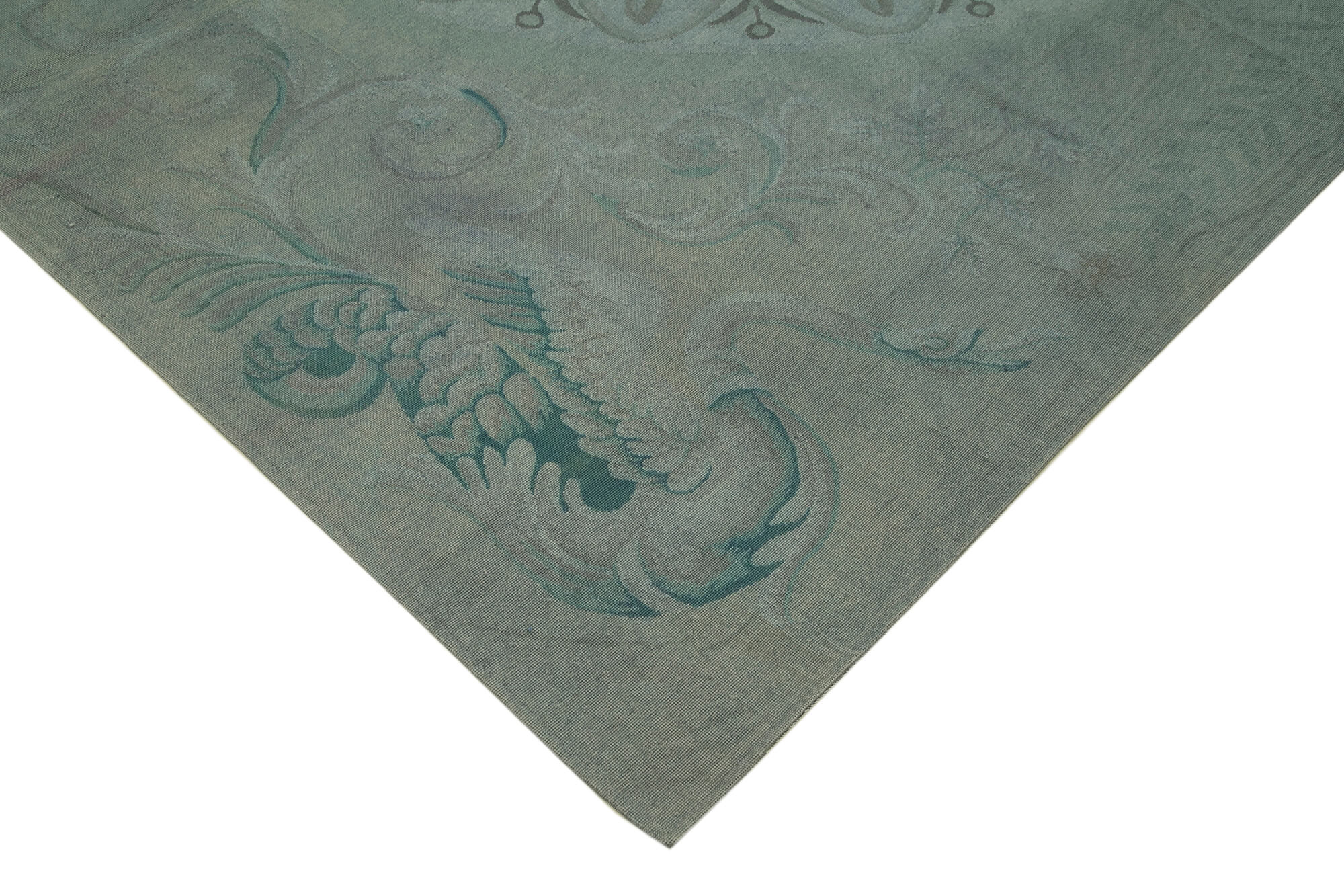 Needlepoint Gri Çiçekli Pamuk Yün El Dokuma Halısı 249x340 Agacan