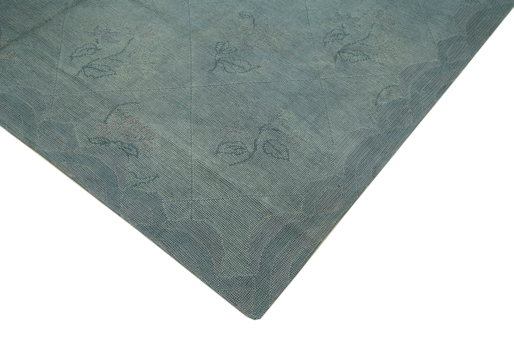 Needlepoint Gri Çiçekli Pamuk Yün El Dokuma Halısı 248x349 Agacan