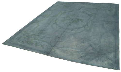 Needlepoint Mavi Çiçekli Pamuk Yün El Dokuma Halısı 258x335 Agacan