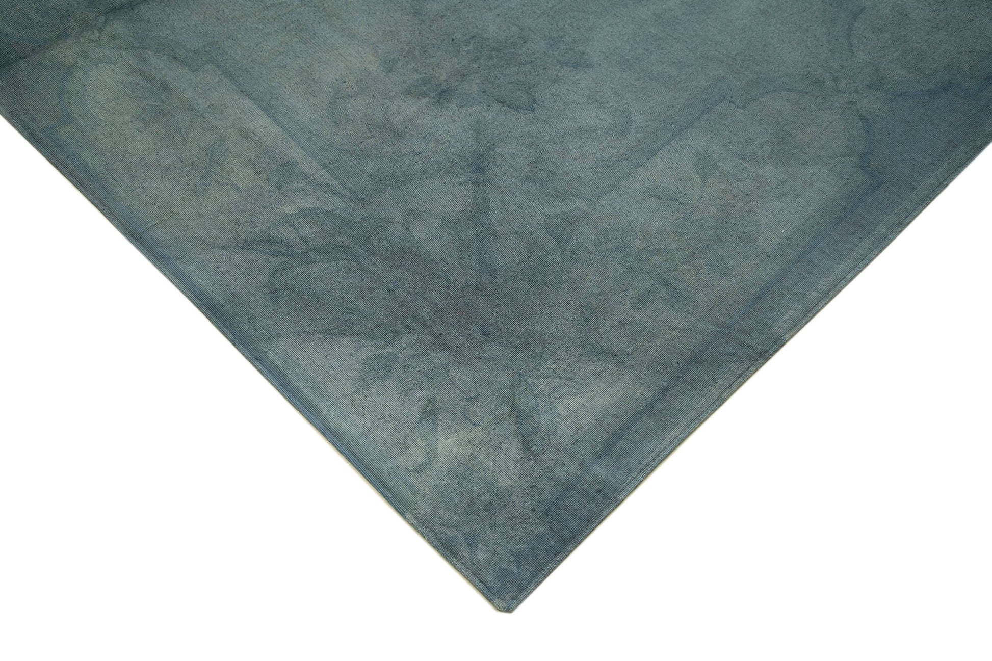 Needlepoint Mavi Çiçekli Pamuk Yün El Dokuma Halısı 258x335 Agacan