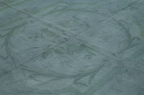 Needlepoint Mavi Çiçekli Pamuk Yün El Dokuma Halısı 258x335 Agacan