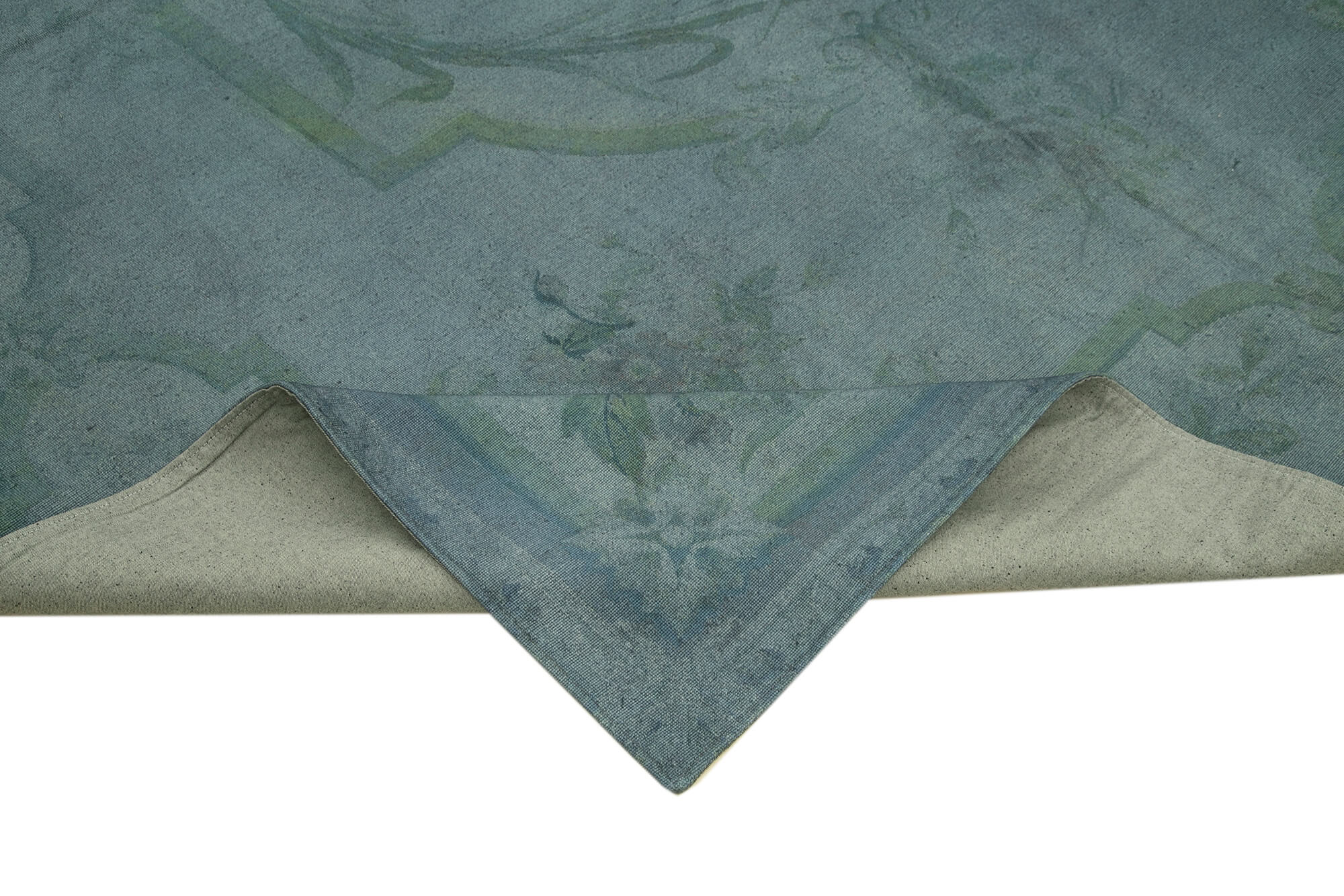 Needlepoint Mavi Çiçekli Pamuk Yün El Dokuma Halısı 258x335 Agacan