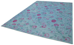 Needlepoint Mavi Çiçekli Pamuk Yün El Dokuma Halısı 250x338 Agacan