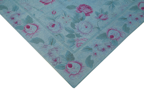 Needlepoint Mavi Çiçekli Pamuk Yün El Dokuma Halısı 250x338 Agacan