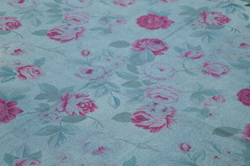 Needlepoint Mavi Çiçekli Pamuk Yün El Dokuma Halısı 250x338 Agacan