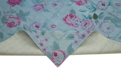 Needlepoint Mavi Çiçekli Pamuk Yün El Dokuma Halısı 250x338 Agacan