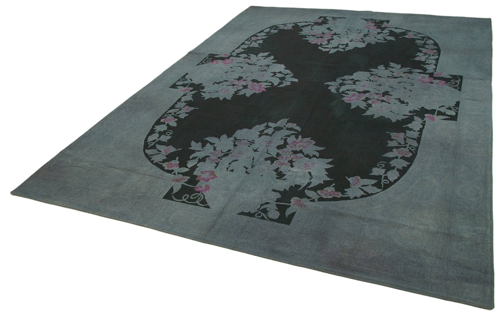 Needlepoint Gri Çiçekli Pamuk Yün El Dokuma Halısı 230x324 Agacan