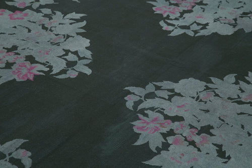 Needlepoint Gri Çiçekli Pamuk Yün El Dokuma Halısı 230x324 Agacan