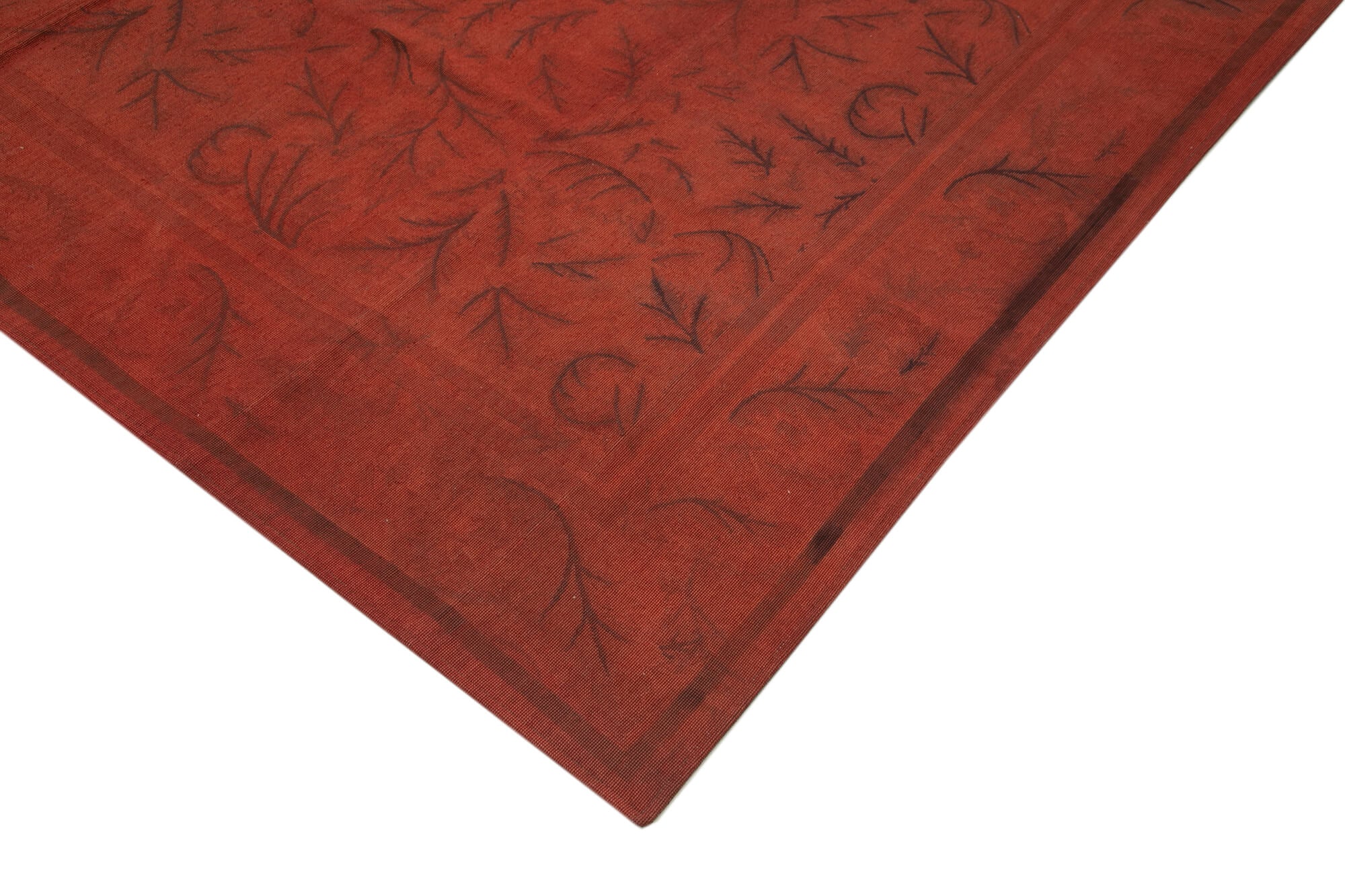 Needlepoint Turuncu Çiçekli Pamuk Yün El Dokuma Halısı 249x343 Agacan