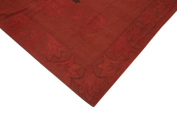 Needlepoint Kırmızı Çiçekli Pamuk Yün El Dokuma Halısı 260x352 Agacan
