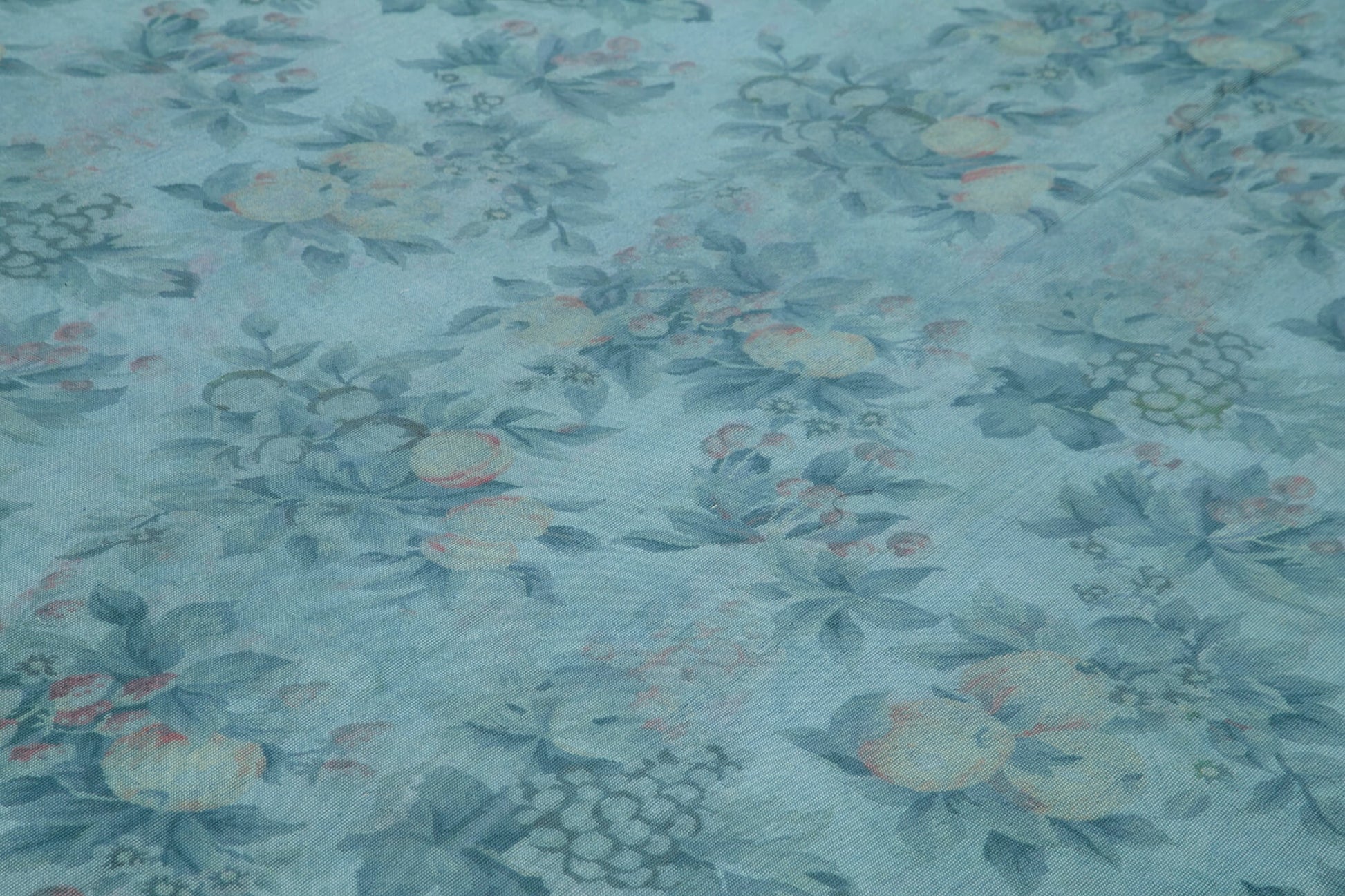 Needlepoint Mavi Çiçekli Pamuk Yün El Dokuma Halısı 253x337 Agacan