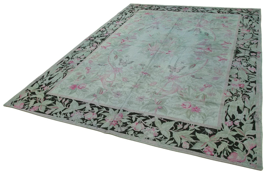 Needlepoint Gri Çiçekli Pamuk Yün El Dokuma Halısı 237x344 Agacan