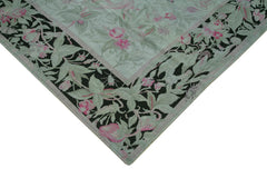 Needlepoint Gri Çiçekli Pamuk Yün El Dokuma Halısı 237x344 Agacan