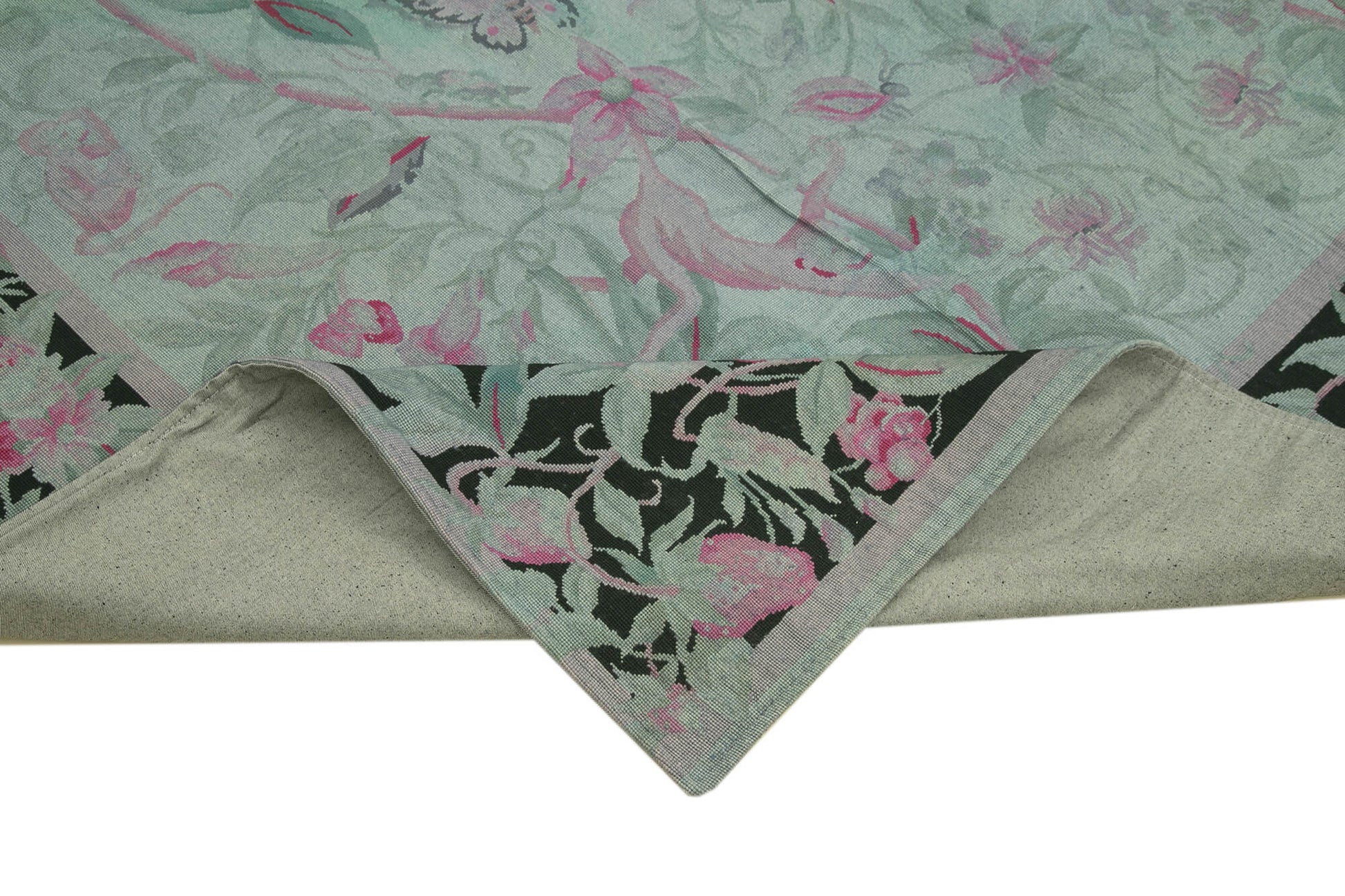 Needlepoint Gri Çiçekli Pamuk Yün El Dokuma Halısı 237x344 Agacan