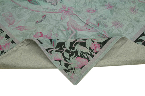 Needlepoint Gri Çiçekli Pamuk Yün El Dokuma Halısı 237x344 Agacan