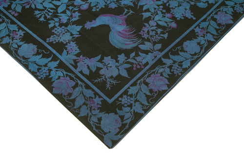 Needlepoint Mavi Çiçekli Pamuk Yün El Dokuma Halısı 240x332 Agacan