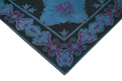 Needlepoint Mavi Çiçekli Pamuk Yün El Dokuma Halısı 251x338 Agacan