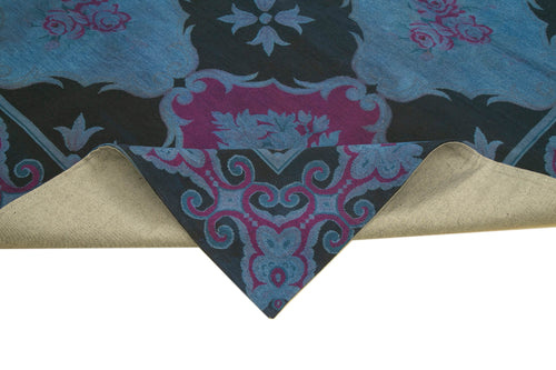 Needlepoint Mavi Çiçekli Pamuk Yün El Dokuma Halısı 251x338 Agacan