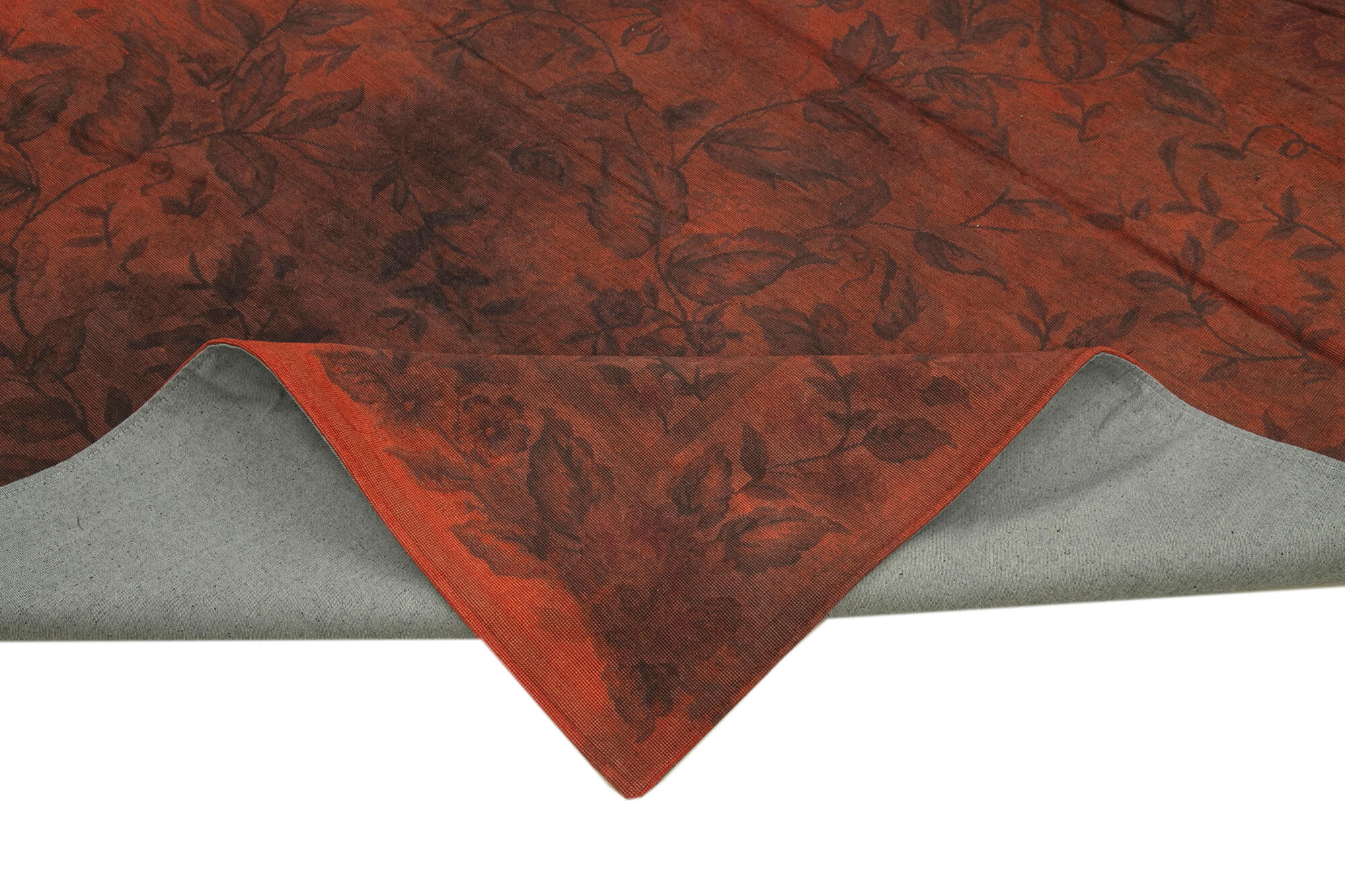 Needlepoint Turuncu Çiçekli Pamuk Yün El Dokuma Halısı 247x339 Agacan