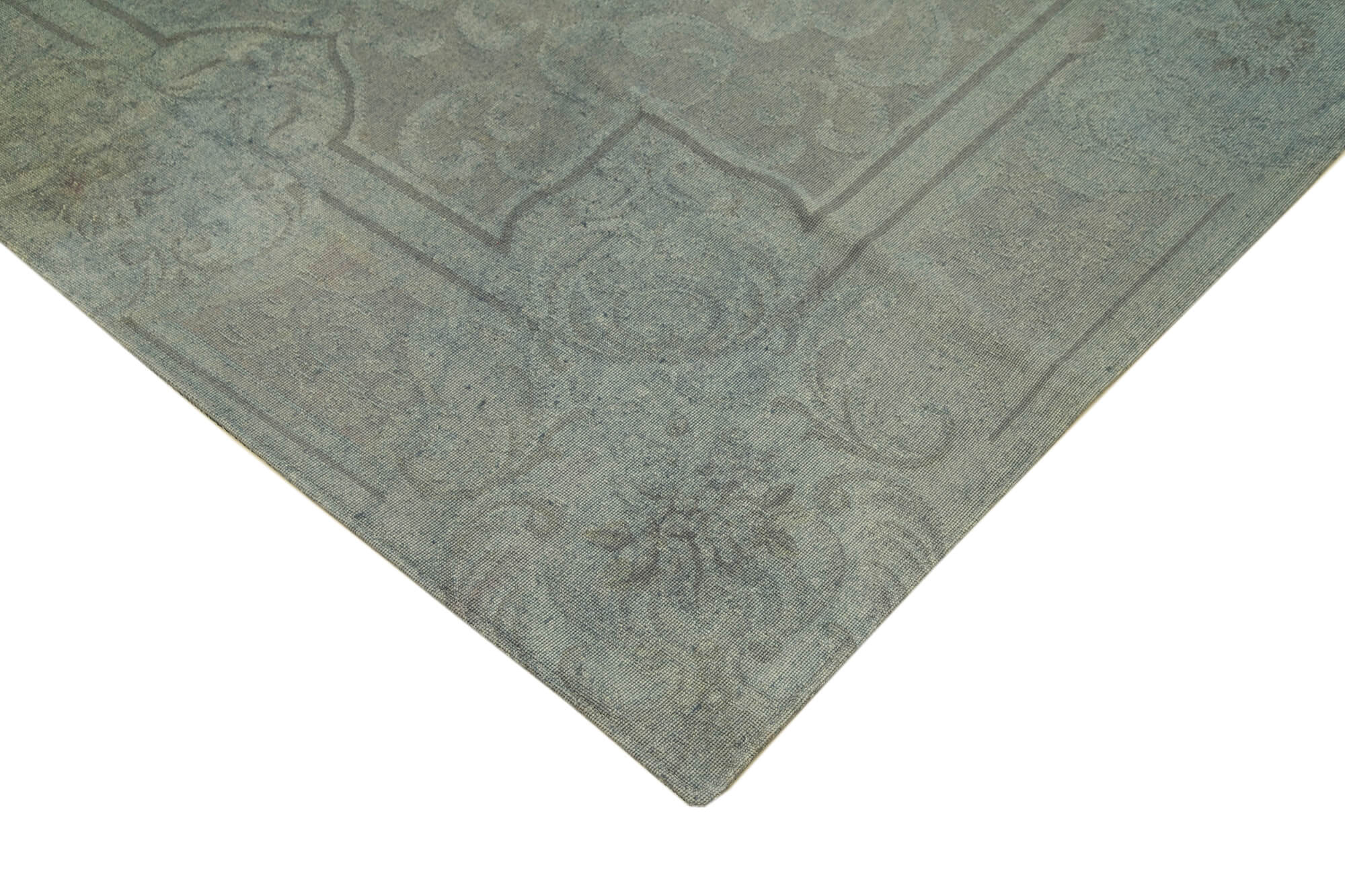 Needlepoint Gri Çiçekli Pamuk Yün El Dokuma Halısı 241x314 Agacan