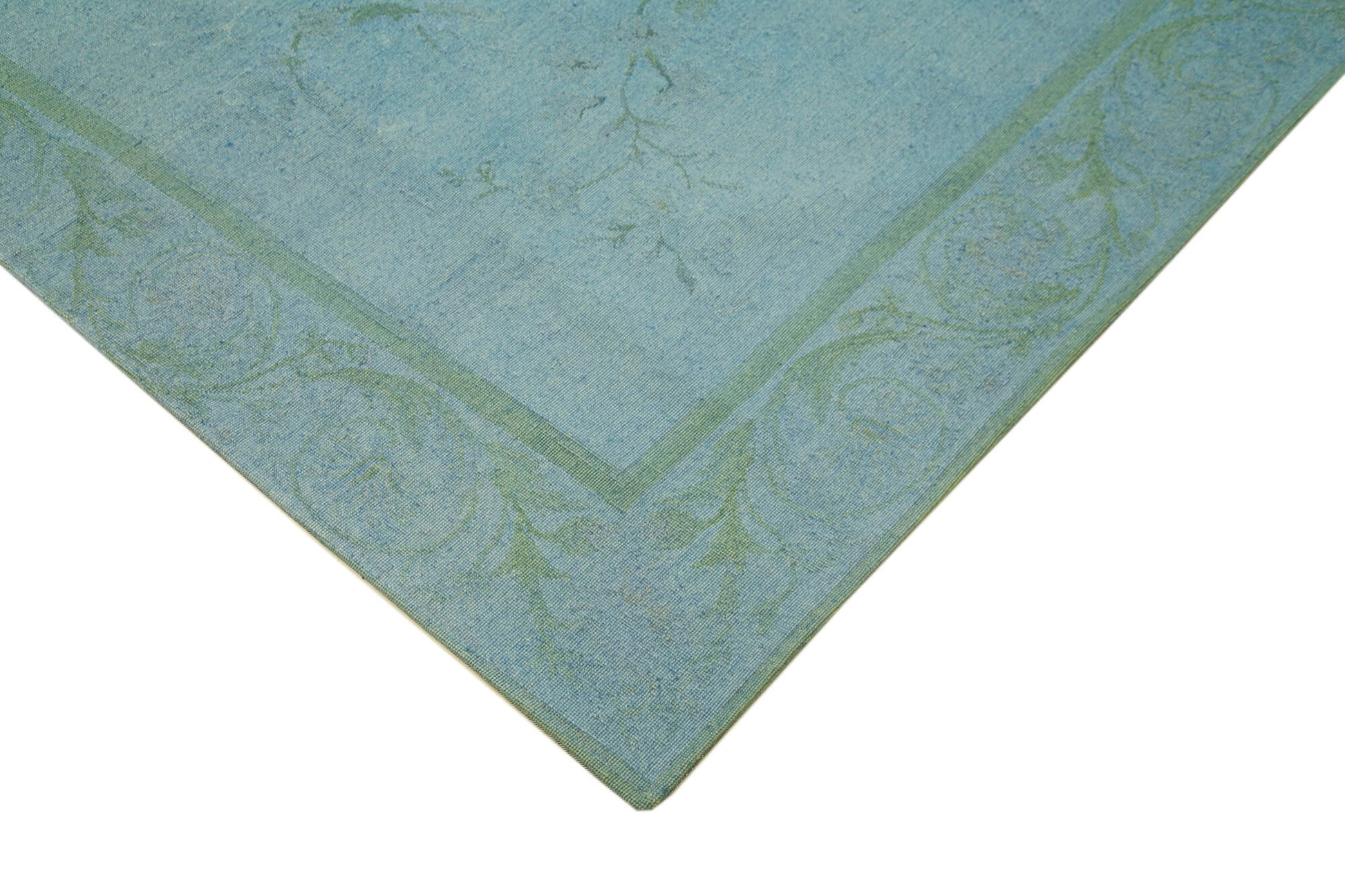 Needlepoint Mavi Çiçekli Pamuk Yün El Dokuma Halısı 237x312 Agacan