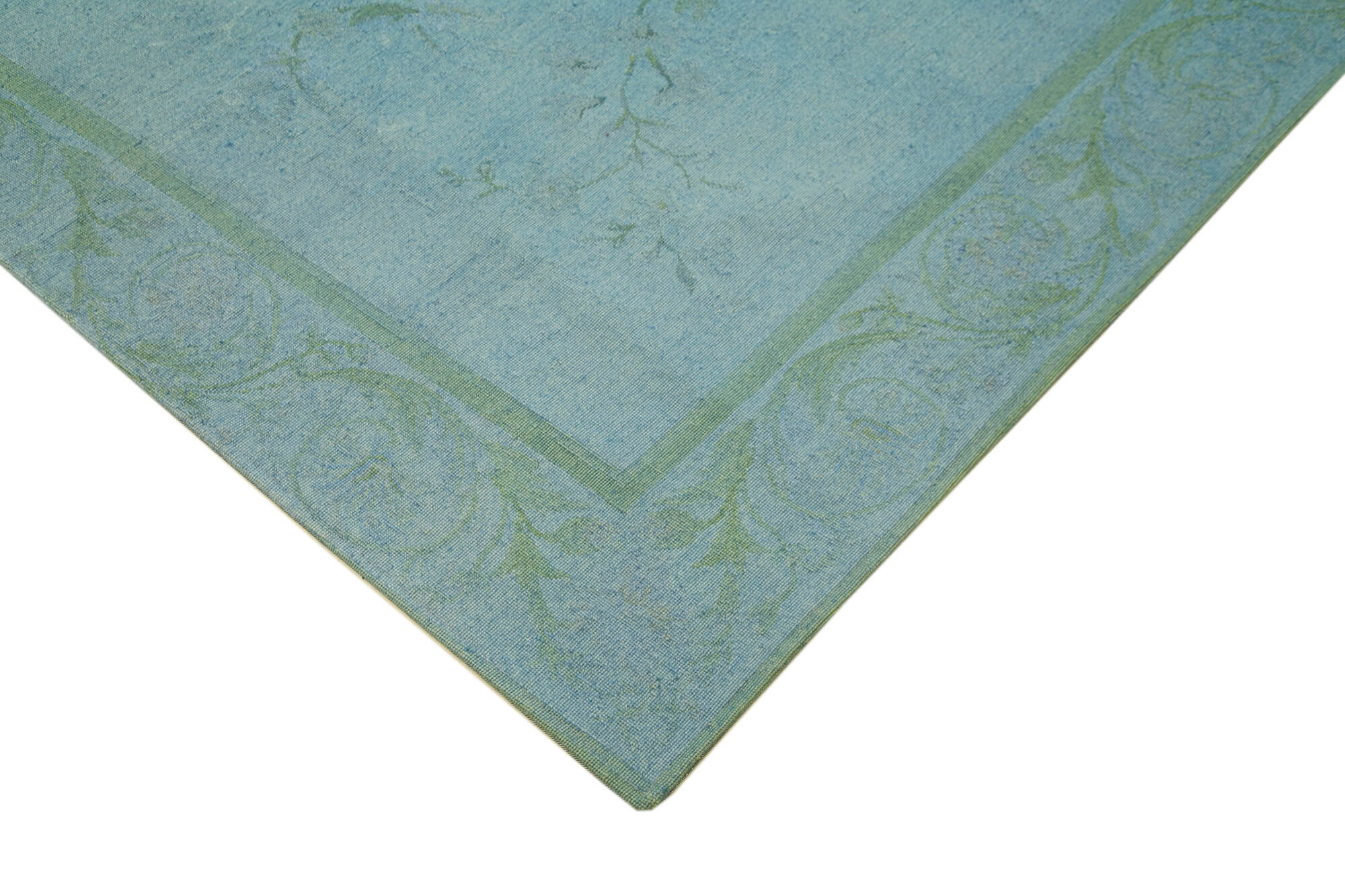 Needlepoint Mavi Çiçekli Pamuk Yün El Dokuma Halısı 237x312 Agacan