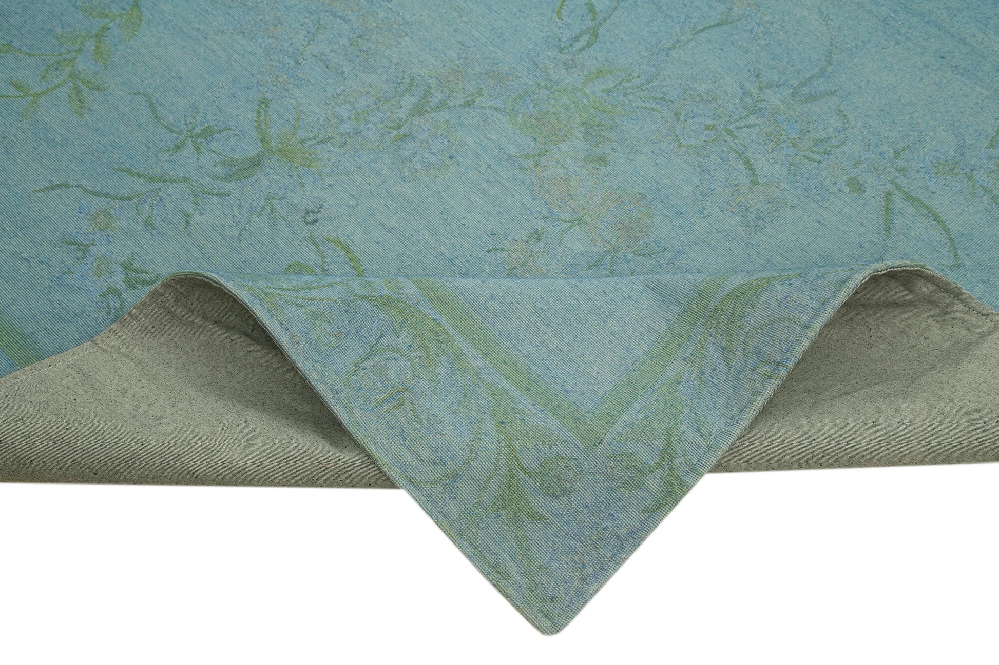 Needlepoint Mavi Çiçekli Pamuk Yün El Dokuma Halısı 237x312 Agacan