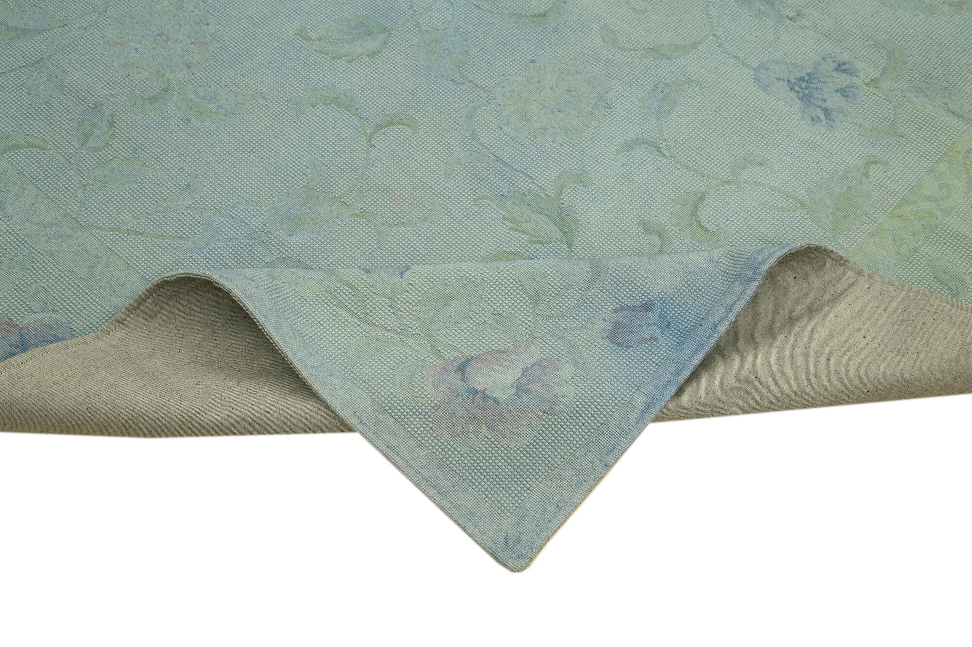 Needlepoint Mavi Çiçekli Pamuk Yün El Dokuma Halısı 247x342 Agacan