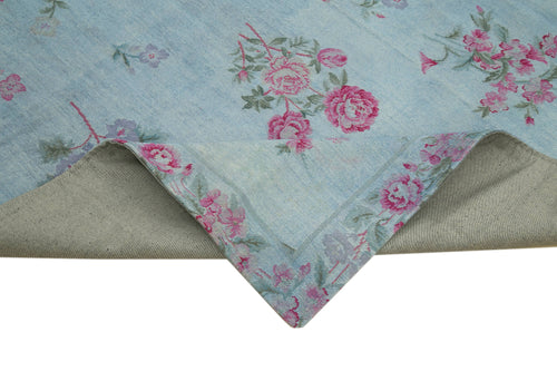 Needlepoint Mavi Çiçekli Pamuk Yün El Dokuma Halısı 250x340 Agacan