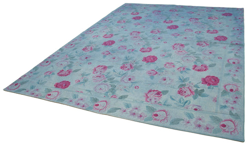 Needlepoint Mavi Çiçekli Pamuk Yün El Dokuma Halısı 250x345 Agacan