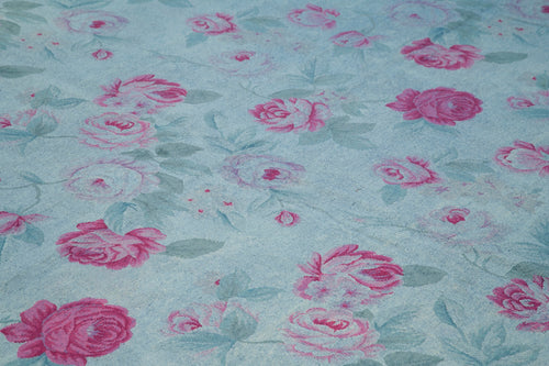 Needlepoint Mavi Çiçekli Pamuk Yün El Dokuma Halısı 250x345 Agacan