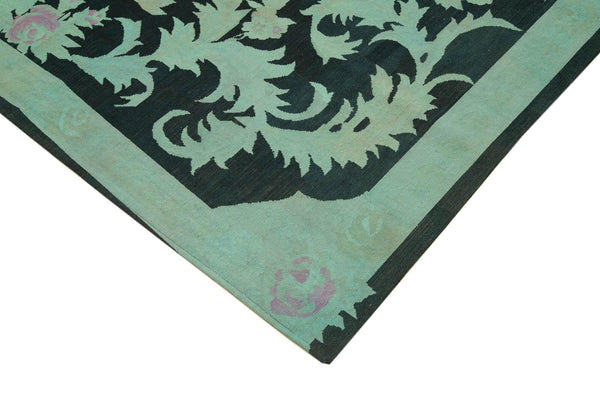 Needlepoint Turkuaz Çiçekli Pamuk Yün El Dokuma Halısı 237x321 Agacan