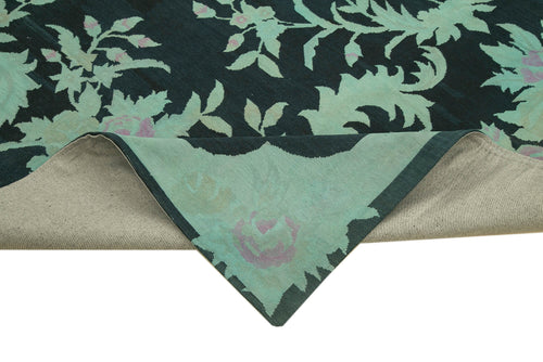 Needlepoint Turkuaz Çiçekli Pamuk Yün El Dokuma Halısı 237x321 Agacan