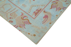 Needlepoint Mavi Çiçekli Pamuk Yün El Dokuma Halısı 238x335 Agacan