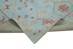 Needlepoint Mavi Çiçekli Pamuk Yün El Dokuma Halısı 238x335 Agacan