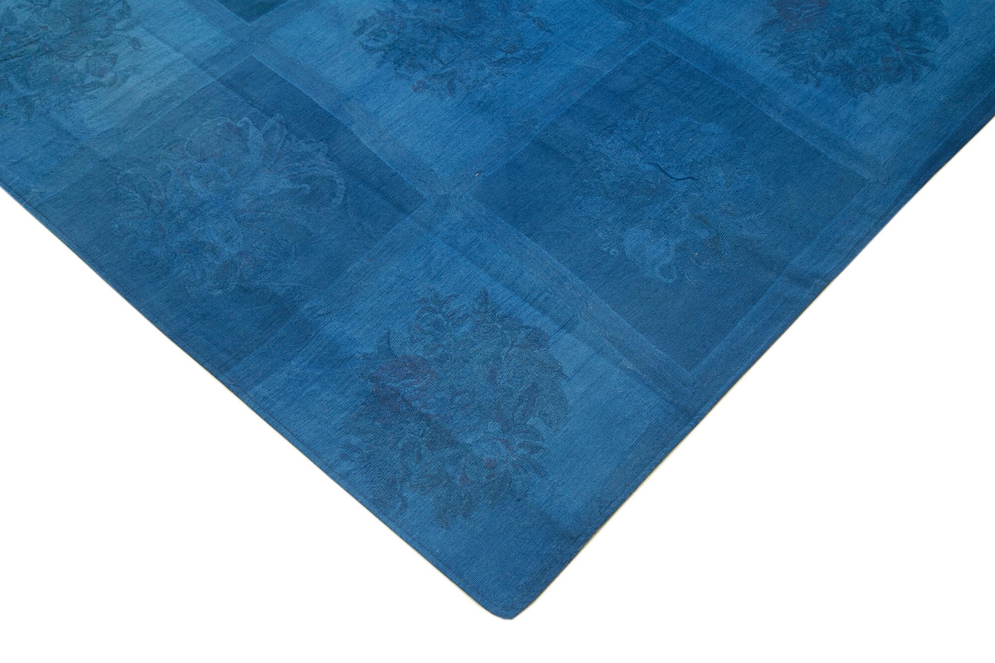 Needlepoint Mavi Çiçekli Pamuk Yün El Dokuma Halısı 235x337 Agacan