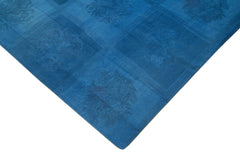 Needlepoint Mavi Çiçekli Pamuk Yün El Dokuma Halısı 235x337 Agacan