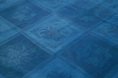 Needlepoint Mavi Çiçekli Pamuk Yün El Dokuma Halısı 235x337 Agacan